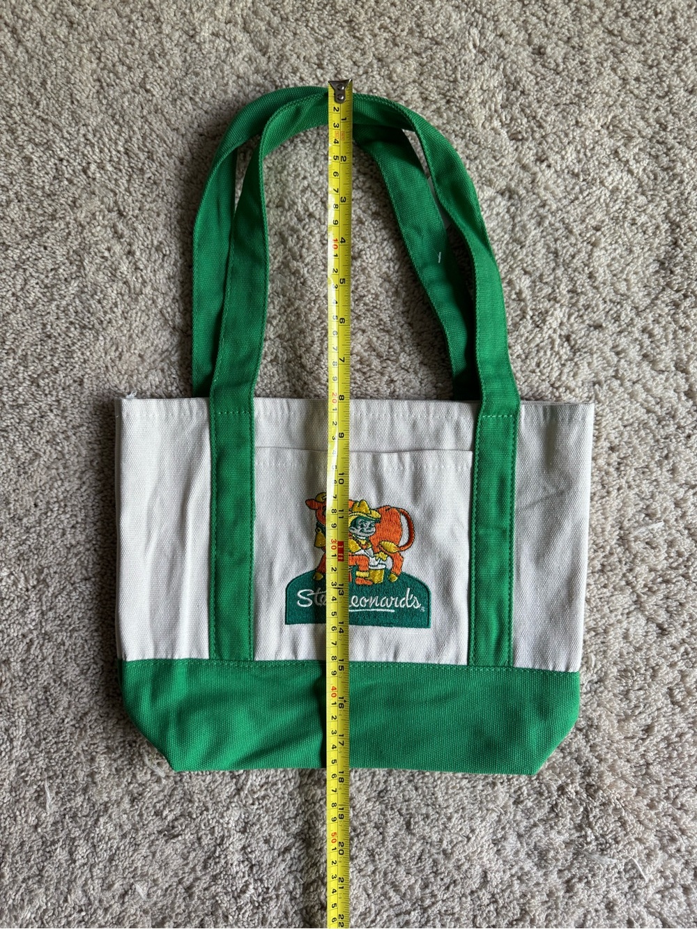 Stew Leonard’s Mini Canvas Tote with Green Trim and Embroidered Cow - Picture 4 of 5